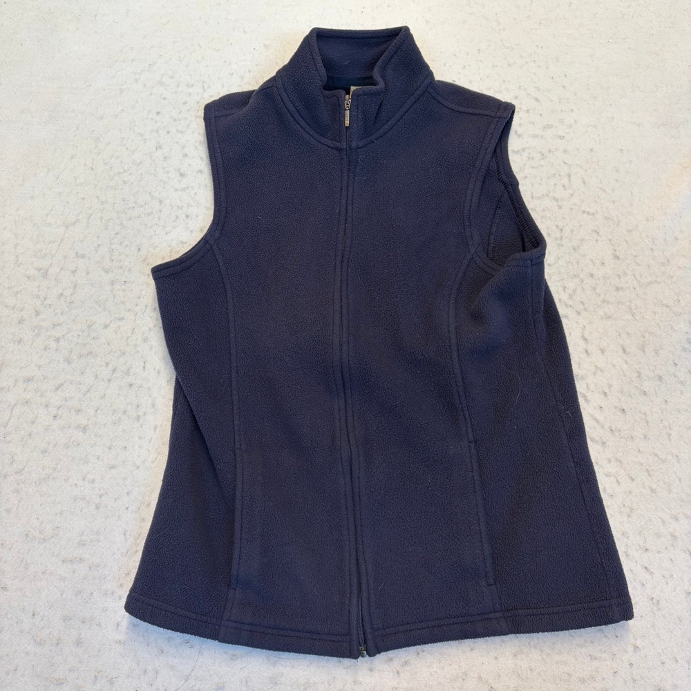 LL Bean Fleece Vest Womens Small Blue Full Zip Mock Neck Sleeveless